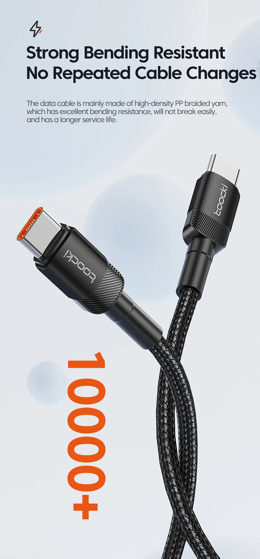 Toocki 100W Type C para USB C Cabo PD 3.0 Carga rápida 4.0 Carregamento rápido Type C para Type C para iPhone 15 Macbook Samsung Xiaomi