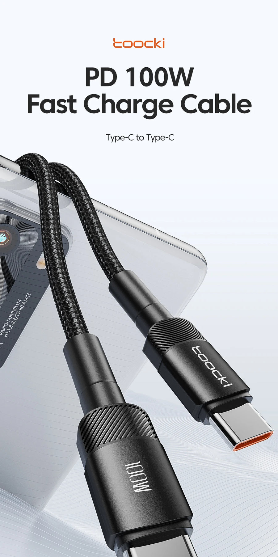 Toocki 100W Type C para USB C Cabo PD 3.0 Carga rápida 4.0 Carregamento rápido Type C para Type C para iPhone 15 Macbook Samsung Xiaomi