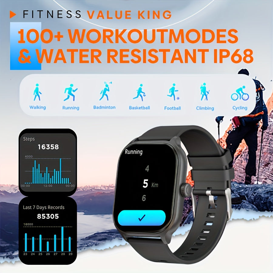 Smartwatch para presente masculino e feminino, smartwatch com tela de toque completa de 5,11 cm com recursos de texto e chamada, IP68 à prova d'água, para Android/IPhone, relógio de rastreamento de fitness, modo de exercí